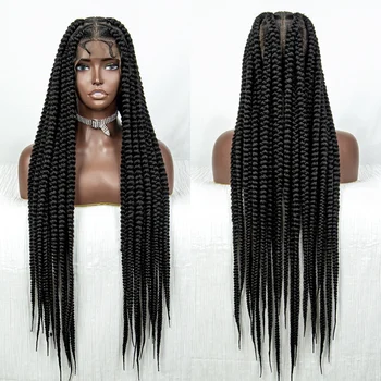 Synthetic Jumbo Box Braided Wig Full Lace Jumbo Box Straight Braids Wig 34 Inch Natural Color Long Cornrow Braids Wig