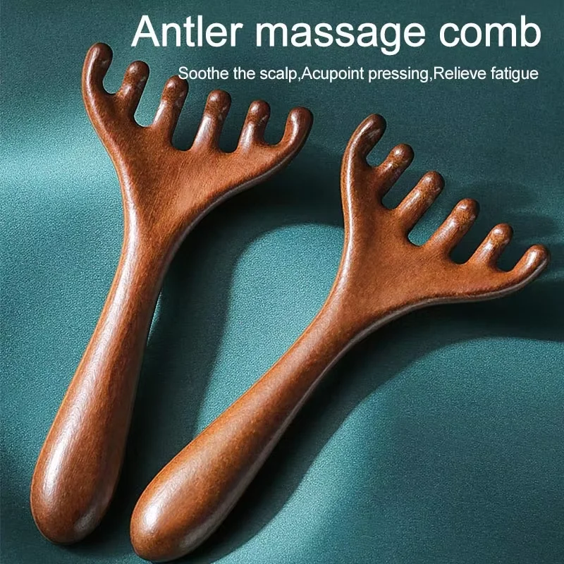 Peigne de massage en bois pour méridiens, antistatique, à six griffes, favorise la circulation sanguine, outils Gua Sha corporels, brosse de massage pour la tête 1