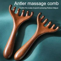Peigne de massage en bois pour méridiens, antistatique, à six griffes, favorise la circulation sanguine, outils Gua Sha corporels, brosse de massage pour la tête 1