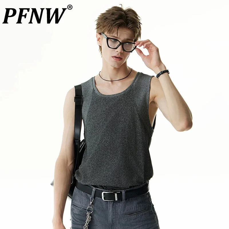 

PFNW Patchwork Men's Vest Ribbed Loose Sleeveless Tank Top Summer New Minimalist Solid Color T-shirt 2024 Streetwear 28W3391