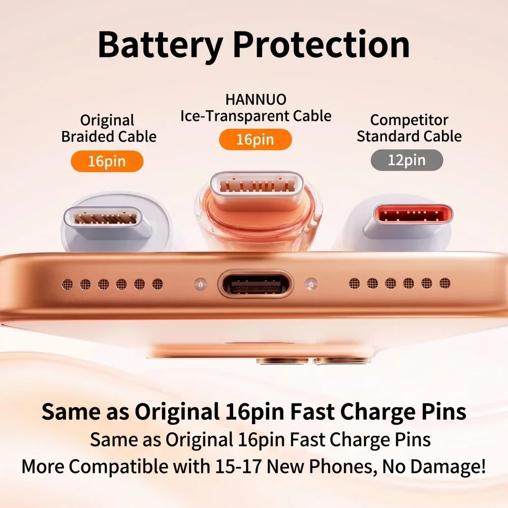 아이폰 17 프로 맥스 에어 16 15용 듀얼 USB C 충전 케이블 60W 타입 C 슈퍼 고속 충전 데이터 케이블 오렌지색 전원 케이블