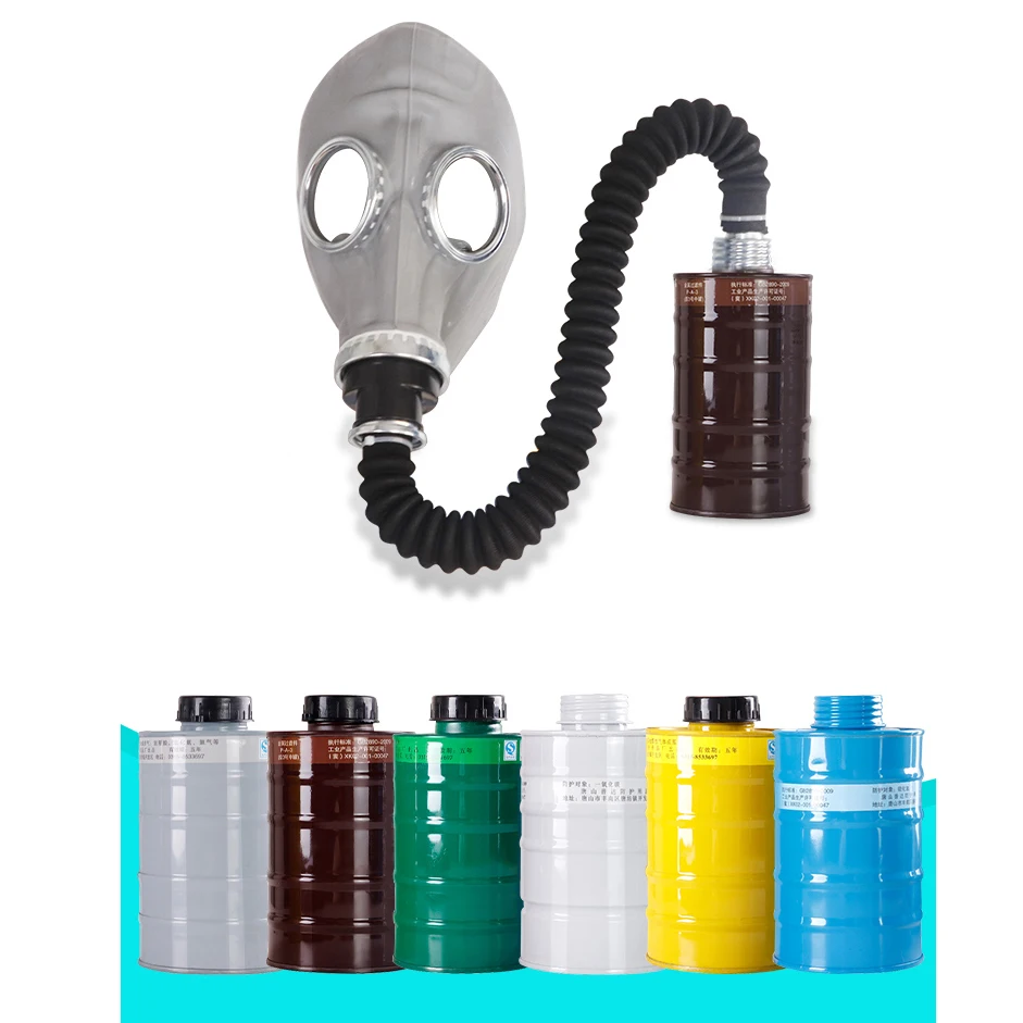 Volledig Gezicht Gasmasker Stofdicht Chemisch Beademingsapparaat Natuurlijk Rubber Ghost Gezichtsmasker Met Slangfilter Spuitverf Ammoniak Brandmasker