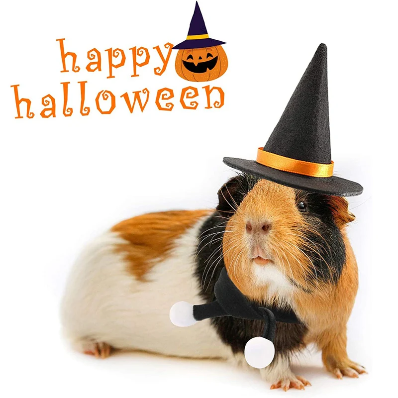 Small Animal Clothes Pet Headgear Guinea Pig Wizard Hat Bow tie Rabbit Halloween Costume Hamster Cap Witch Head Accessories for Hedgehog Chinchilla Ferret