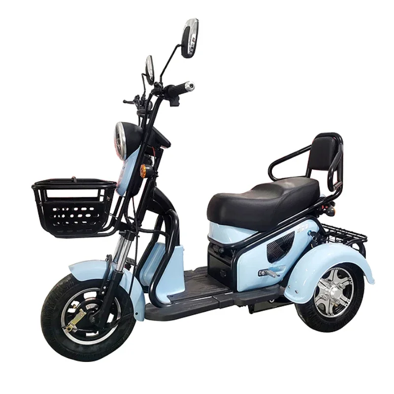 

Wholesale Mini Three Wheel Electric Delivery Tricycle with 2 Storage Baskets 3 Wheel Electric Tricycle 2 Seats Electric Scooter
