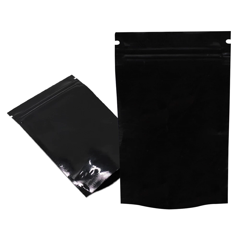 

100Pcs Black Stand Up Glossy Aluminum Foil Zip Lock Heat Seal Package Bag Tear Notch Recyclable Candy Tea Pouches