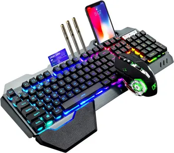 K680 Wireless Gaming Keyboard and Mouse Combo,Rainbow LED Backlit Keyboard with Rechargeable 3800mAh Battery Metal Panel 1