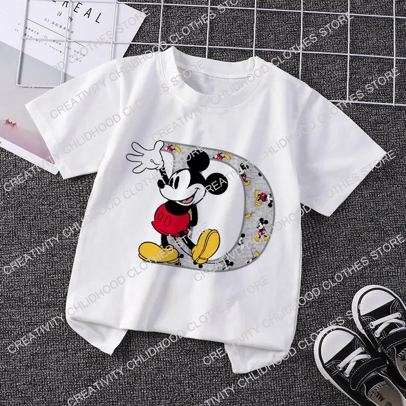 Children t shirt Mickey Mouse Letter A B C Name Combination Disney Cartoons