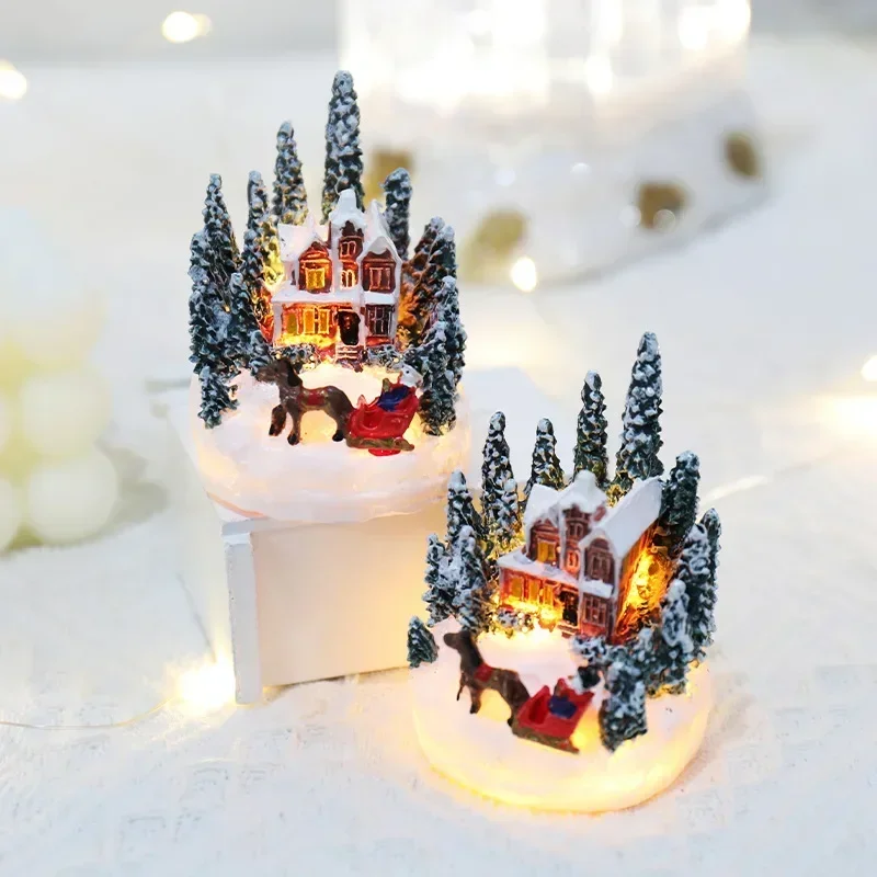

Полимерные ночные мини-светильники в виде замка Санты, настольные украшения, новогодний подарок для детей, домашняя спальня, декоративная лампа, рождественские сказочные светодиодные светильники