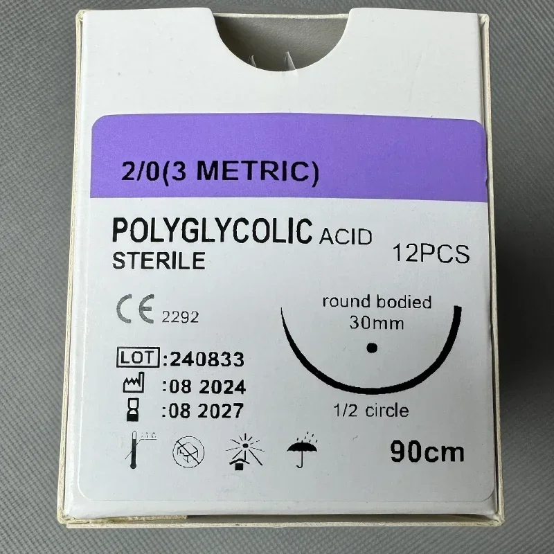 사슬 제거 없이 바늘 수술을 갖춘 수의학 흡수성 바늘 봉합 PGA 90CM 교육 클리닉 병원 연습