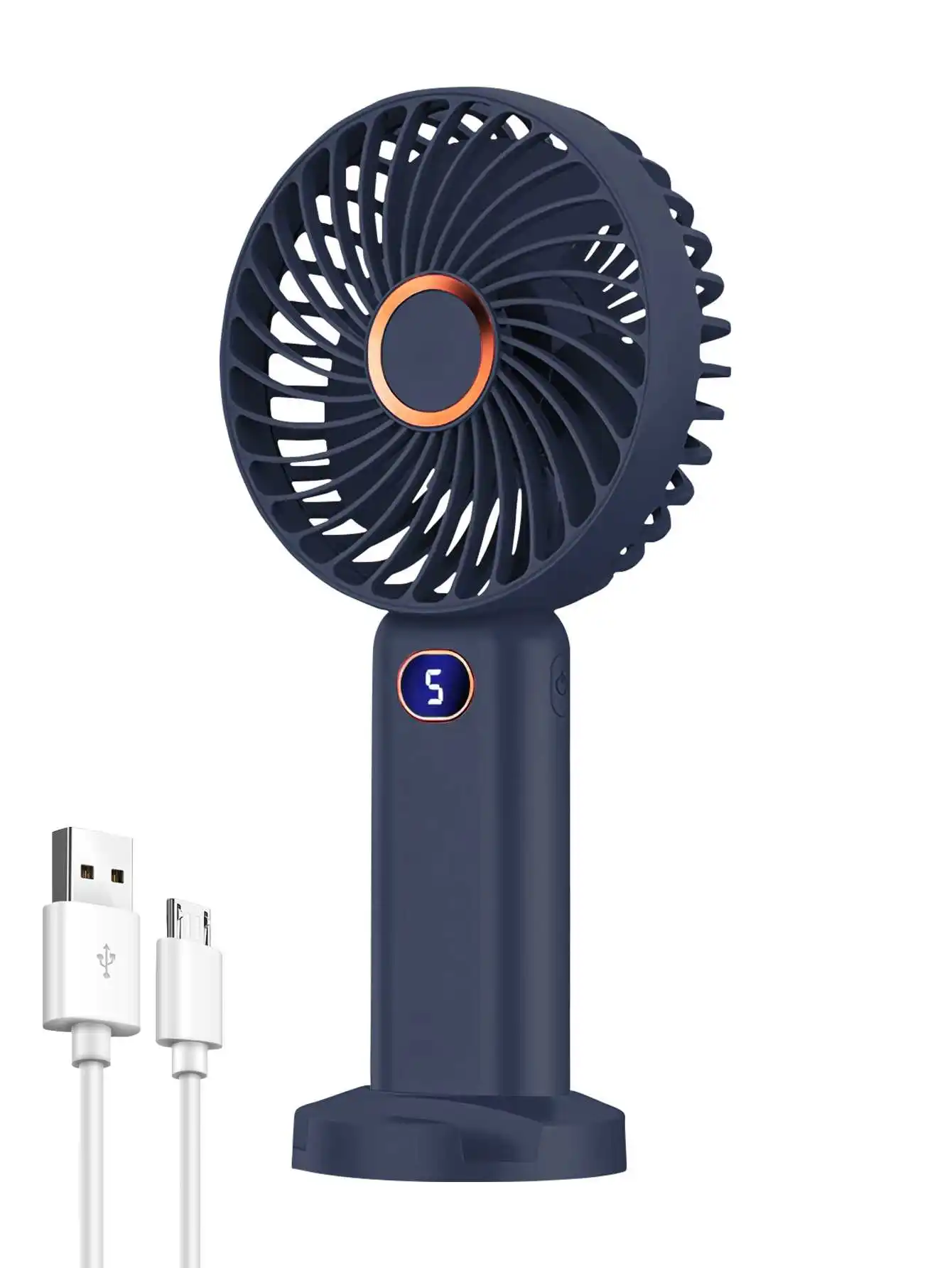 Compact USB Rechargeable Handheld Fan with Digital Display and 5-Speed Settings