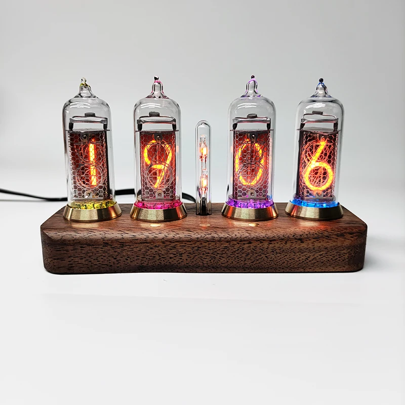 IN14 Nixie Tube Digital Table Clock Bluetooth Control Desk Clocks Black Walnut  
