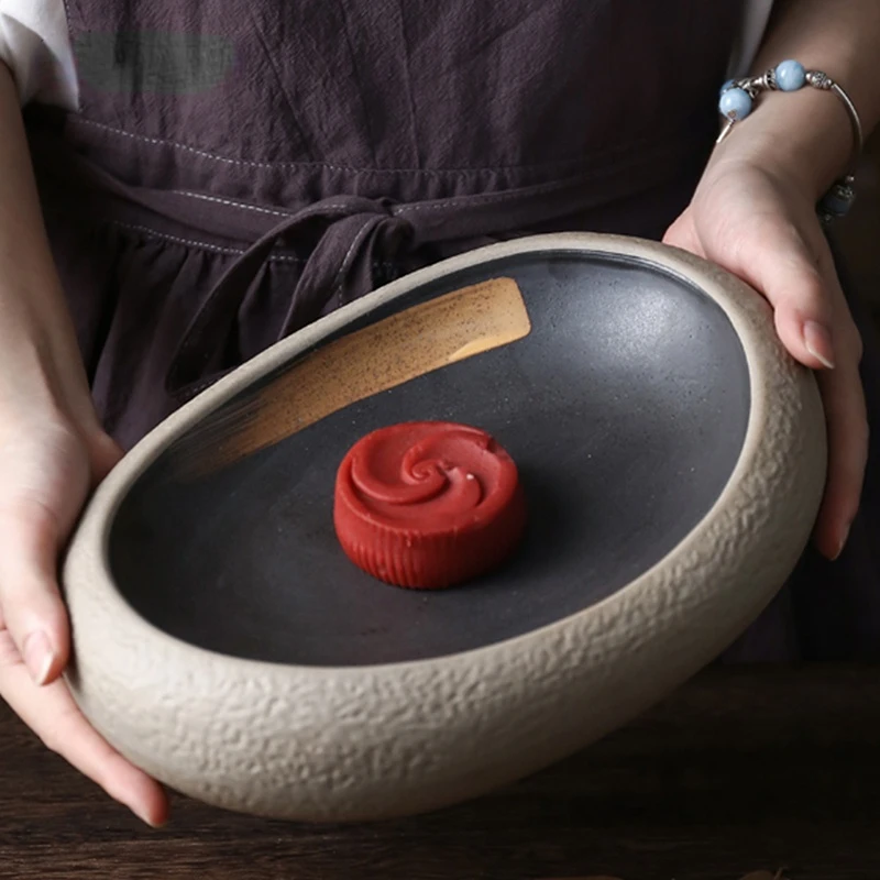 

Japanese Ceramic Plate Restaurant Cuisine Sashimi Dinner Plates Creative Imitation Stone Pattern Sushi Bowl Hotel Kitchen Items
