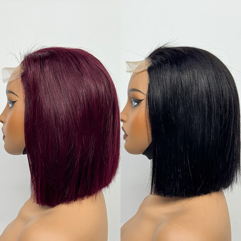 4x4 Lace Closure Frontal Double Drawn Short Bob Wigs Straight Human Hair 200% Density Transparent Lace Wig for Black Women