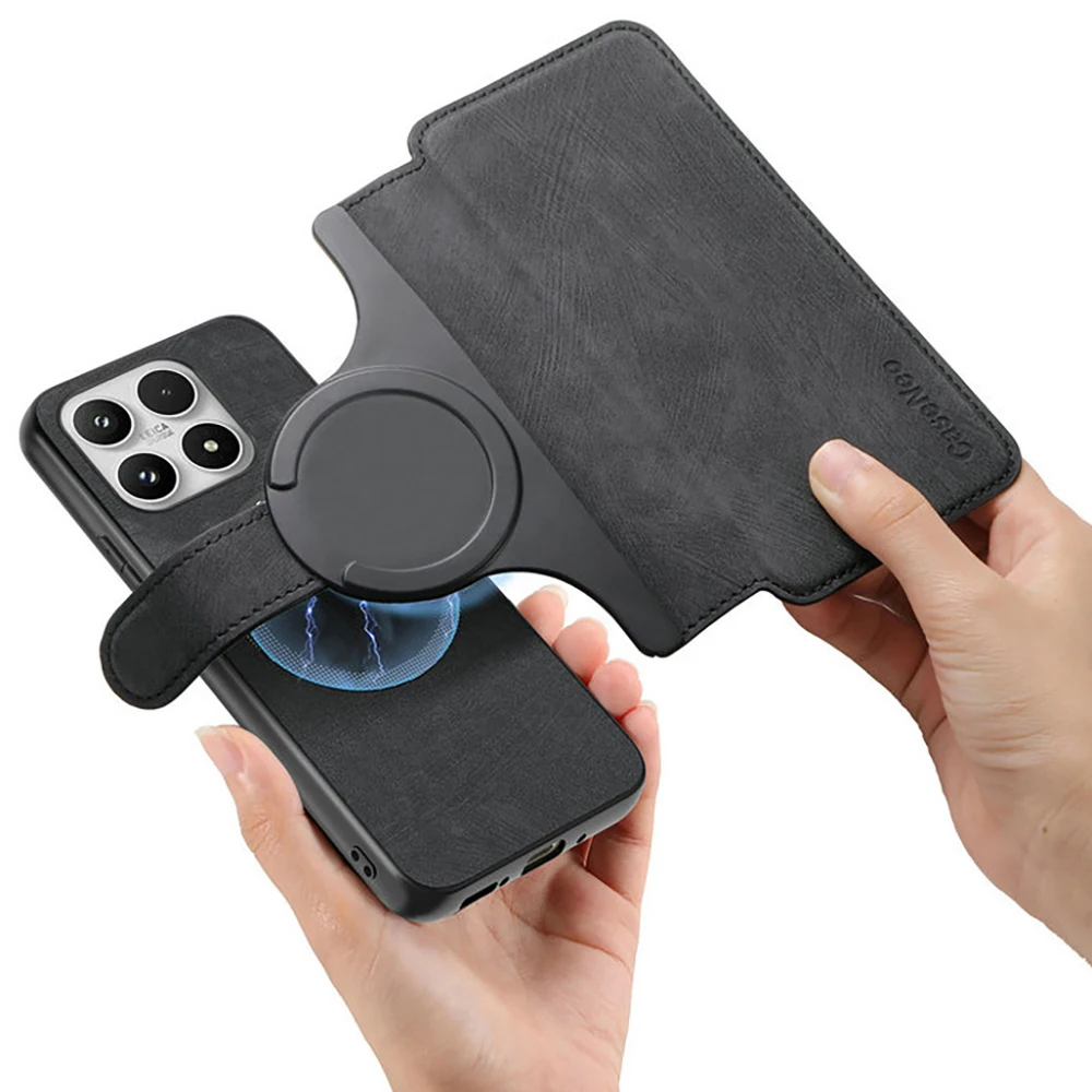 Luxury Detachable Leather Wallet Flip Case with Magnetic Back