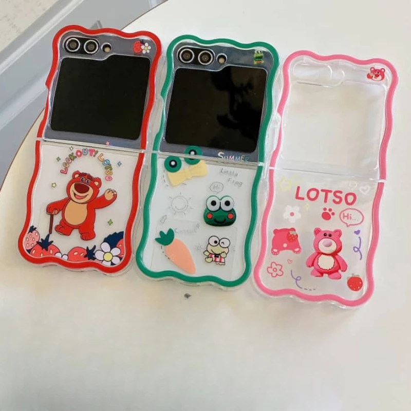 Hot Cute Cartoon Anime Role Lotso Phone Case Per Samsung Galaxy Z Flip 3 4 Zflip 5 5G Soft Lovely Folding Screen Protect Cover