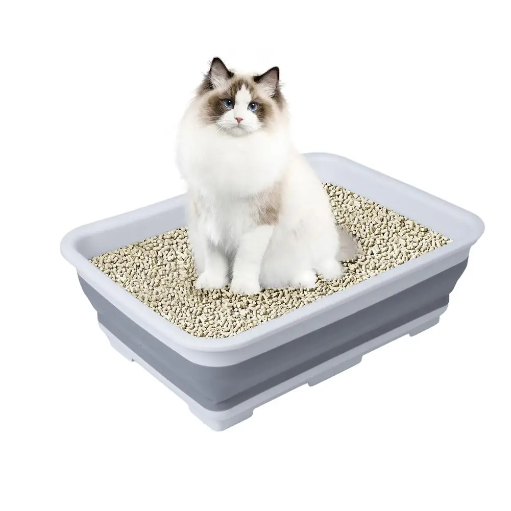 오픈 고양이 쓰레기통, 고양이 변기 팬, 접이식 방수 고양이 변기, 실내 고양이 낮은 입구 (37x27x11.8cm)