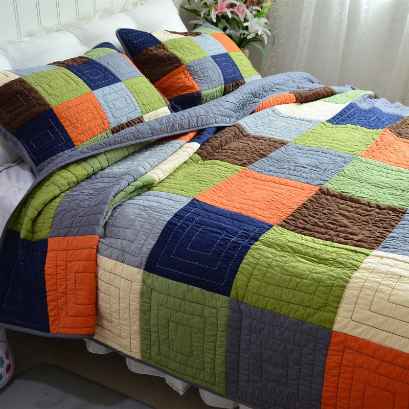 Summer Quilt Set CHAUSUB Plaid Cotton Quilt Set 3PCS Bedspread King Size 240*260cm Thick Blanket for Bed Summer