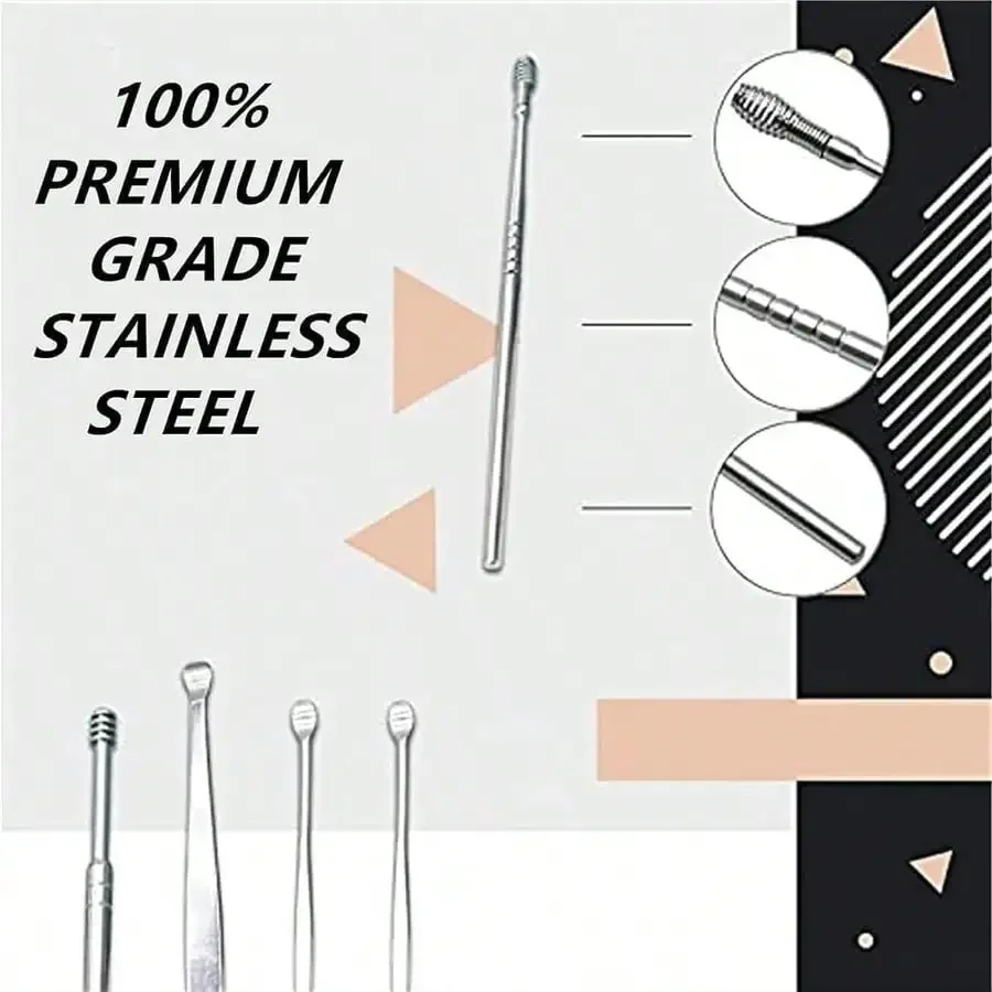 Stainless Steel Ear Cleaning Tools Set With Spring Spiral Design