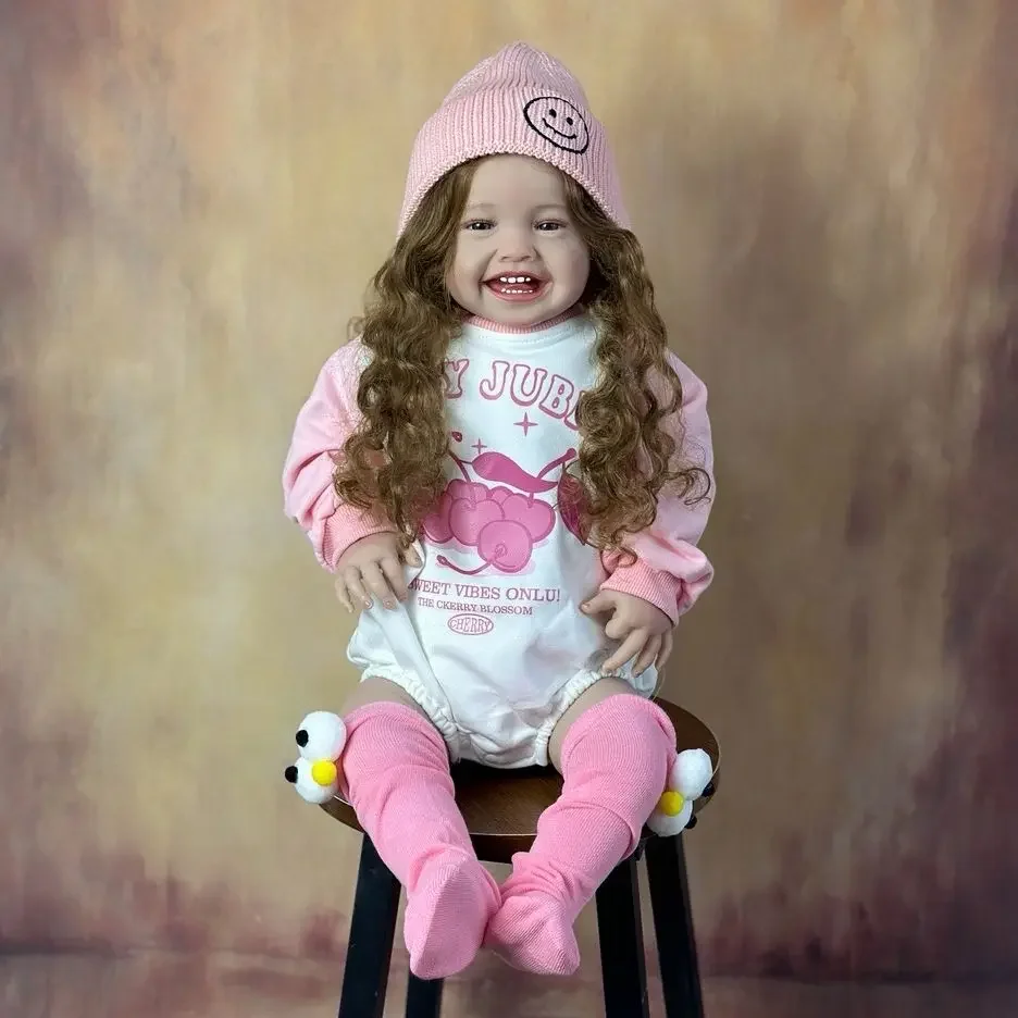 BZDOLL Lifelike 60 CM 24 Inch Soft Silicone Reborn Smiling Baby Doll Handmade Dress Up Toy Lovely Christmas Gift For Child 3