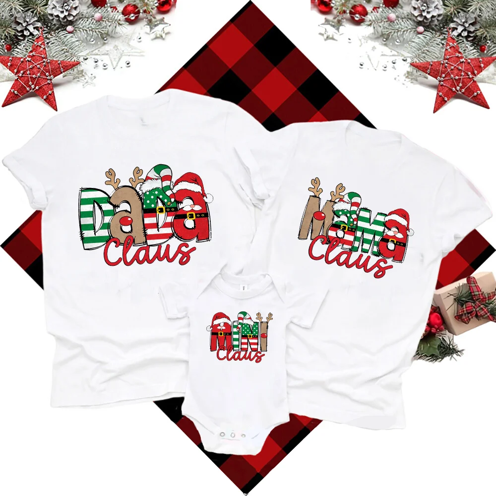 thumbnail image 2 of Camisetas navideñas con frase "Papá y mamá", mini camisetas familiares, camisetas de manga corta para papá y mamá, mameluco para recién nacidos, camisetas familiares para fiesta de Navidad, 2 of 5