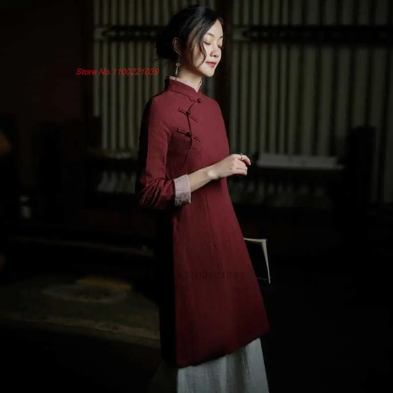 Traditional Chinese Improved Qipao Vintage Cotton Linen Hanfu Tops Meditation Blouse Traditional Chinese Ethnic Zen Suit