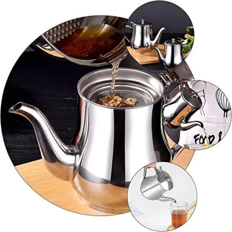 Stainless Steel Oil Filter Pot Wear-resistant Kitchen Cooking Mesh Bottle Household Practical Oil Strainer Pot with Fine Mesh