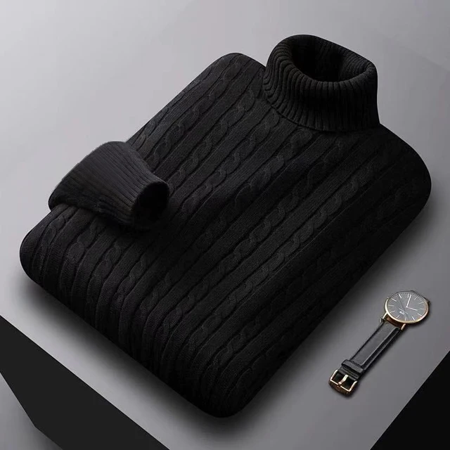 AutumnTurtleneck Knitted Sweater Outdoor Solid Color Pullover Streetwear Winter Warm Lightweight Basic twist sweaters men 2