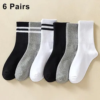 여성용 통기성 좋은 단색 미드 양말, 편안한 가을 겨울 땀 흡수, 고품질 캐주얼 스포츠 양말, 6 켤레
