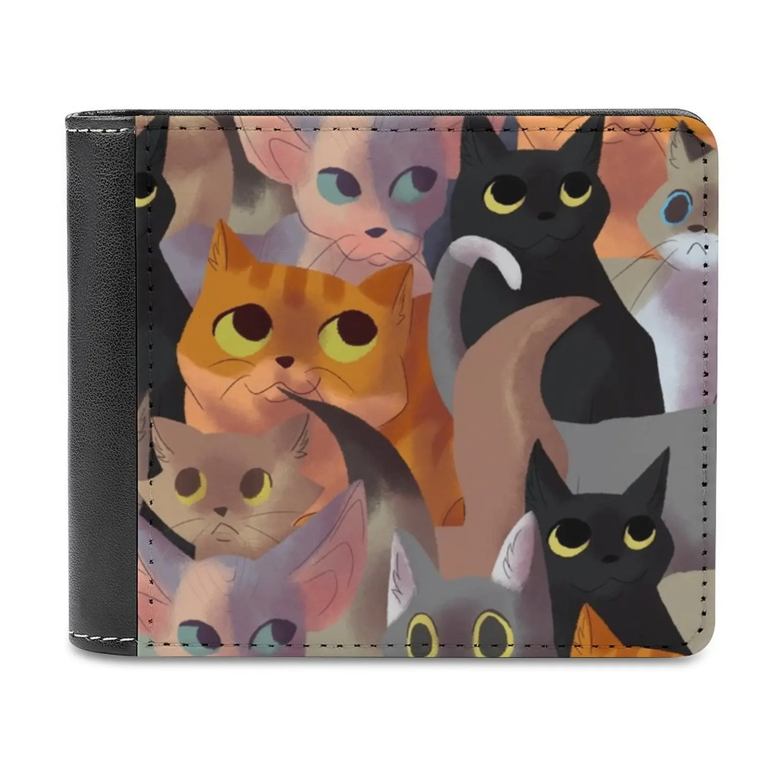 

Кожаный кошелек Lotsa с котами, мужской кошелек, кошелек, зажим для денег, кошки, кошки с узором, кошки, котята, кошки, любимые, милые, забавные