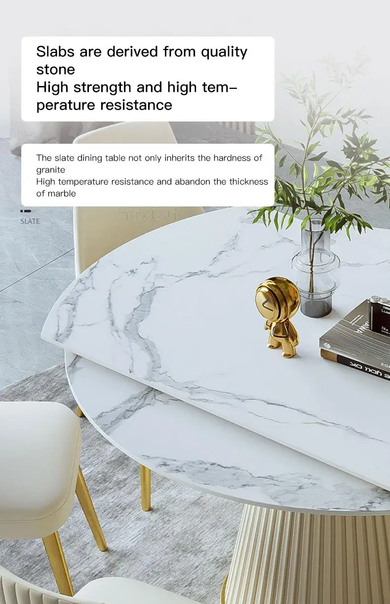 Description Picture 5 of itemRock Board Modern Light Luxury Dining Table Set High-end Restaurant Practical Retractable Folding Round Table For Home Furniture