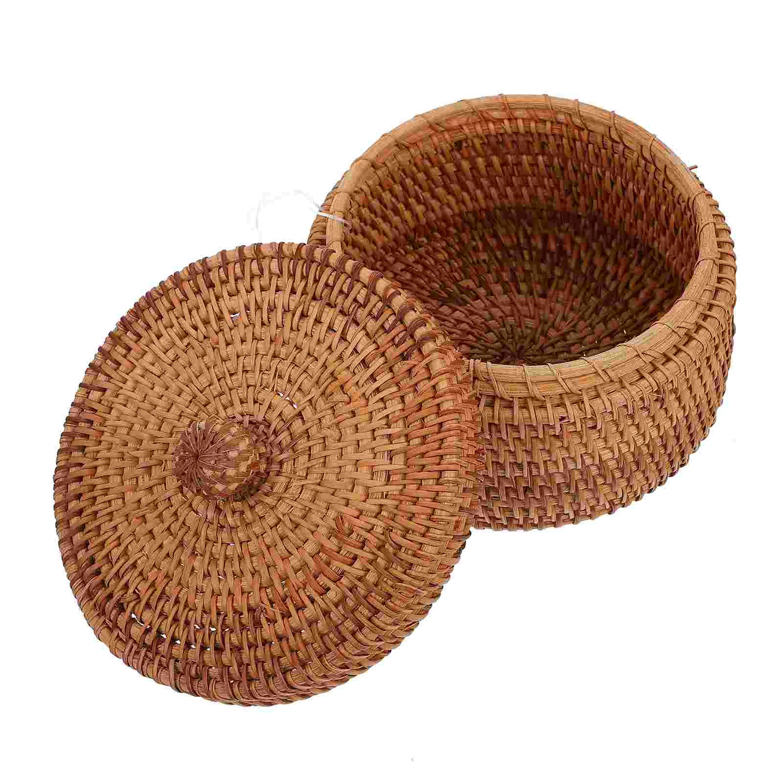 

Small Wicker Basket Lid Round Woven Seagrass Baskets Handmade Rattan Storage Basket Box Boho Straw Fruit Snacks Basket