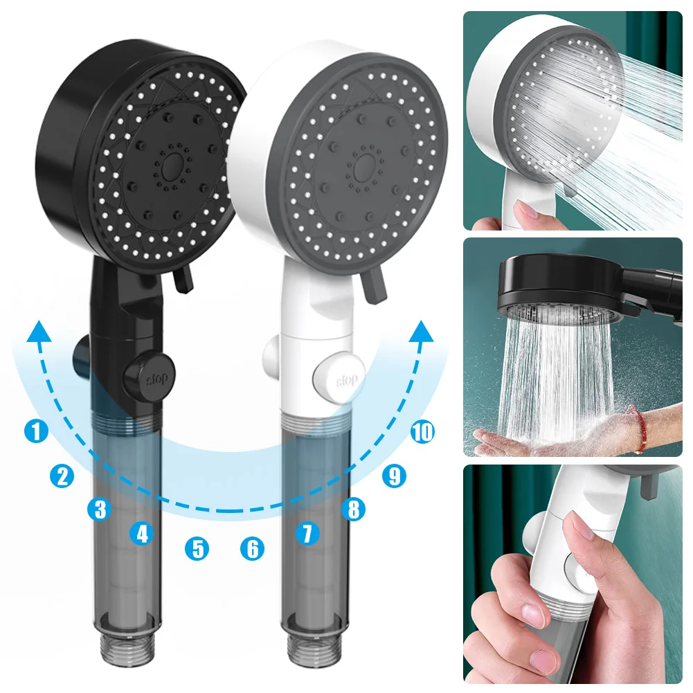 

High Pressure Handheld Shower Head Water Saving Adjustable 10 Mode On/Off Switch Water Massage Showerhead Bathroom Accessories