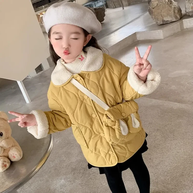 

Sweet Style Girls' Winter Cotton Clothing Solid Color Children's Thickened Warm Coat Baby Girl's Quilted Lapel Cotton Jacket