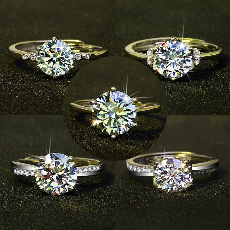 925 Argento Classico Six Claw Moissanite Anello Femminile Un Carato Fede Nuziale Apertura Diamante Proposta Di Fidanzamento Regalo