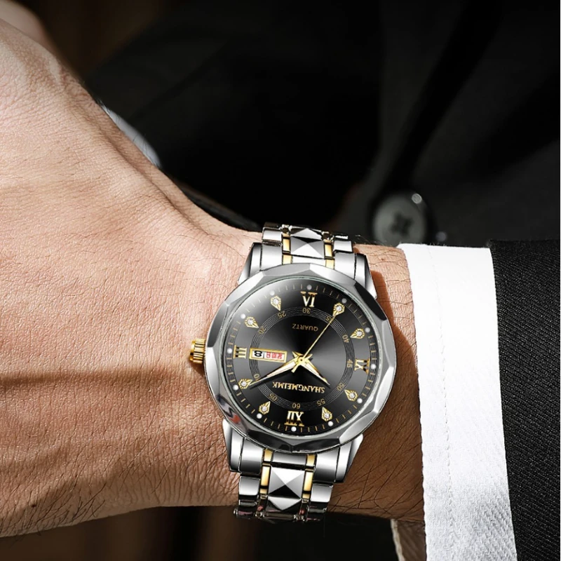 Men's Quartz Watch, Strap Case and Gemstone Calendar - Fashionable Men's Watch