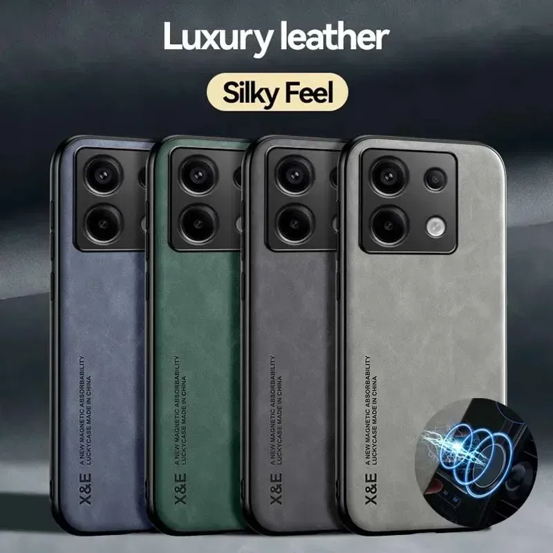 Luxury Leather Case For Redmi Note 14 13 Pro Plus 12 11 Pro Poco F6 X6 X5 14T 13T Pro Cover With Metal Plate Support Car Hold