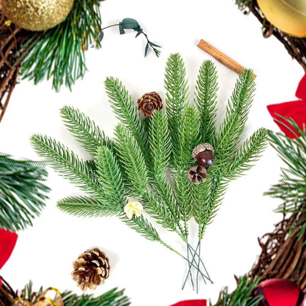 Branches de pin artificielles en gros, vertes et givrées, pour décorations de Noël (couronne, guirlande, etc.)._voghion.com