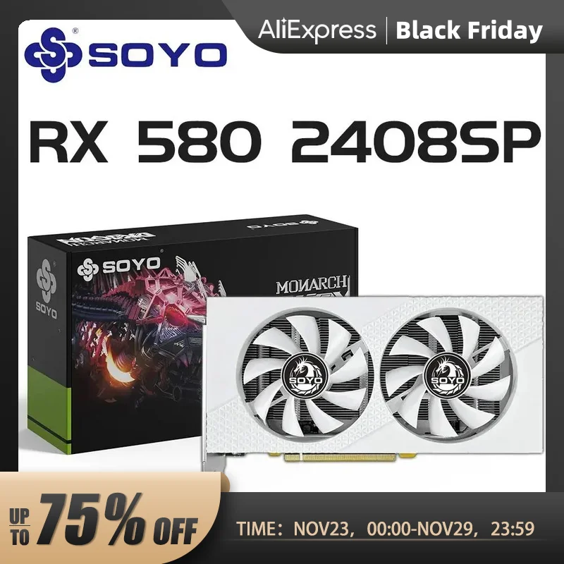  SOYO AMD Radeon RX580 8G Graphics Cards GDDR5 Memory Video Gaming Card PCIE3.0x16 HDMI DP2 for Desktop Computer Components 