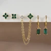 Boucles d'oreilles carrées suspendues en acier inoxydable, 2 pièces, pierre d'anniversaire de décembre, chaîne en zircone cubique, fleur, bijoux de perçage
