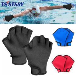 1Pair Webbed Swim Gloves Aquatic Gloves Swimming Training Gloves Hand Paddles Fingerless Aqua Flippers Gloves for Diving Surfing