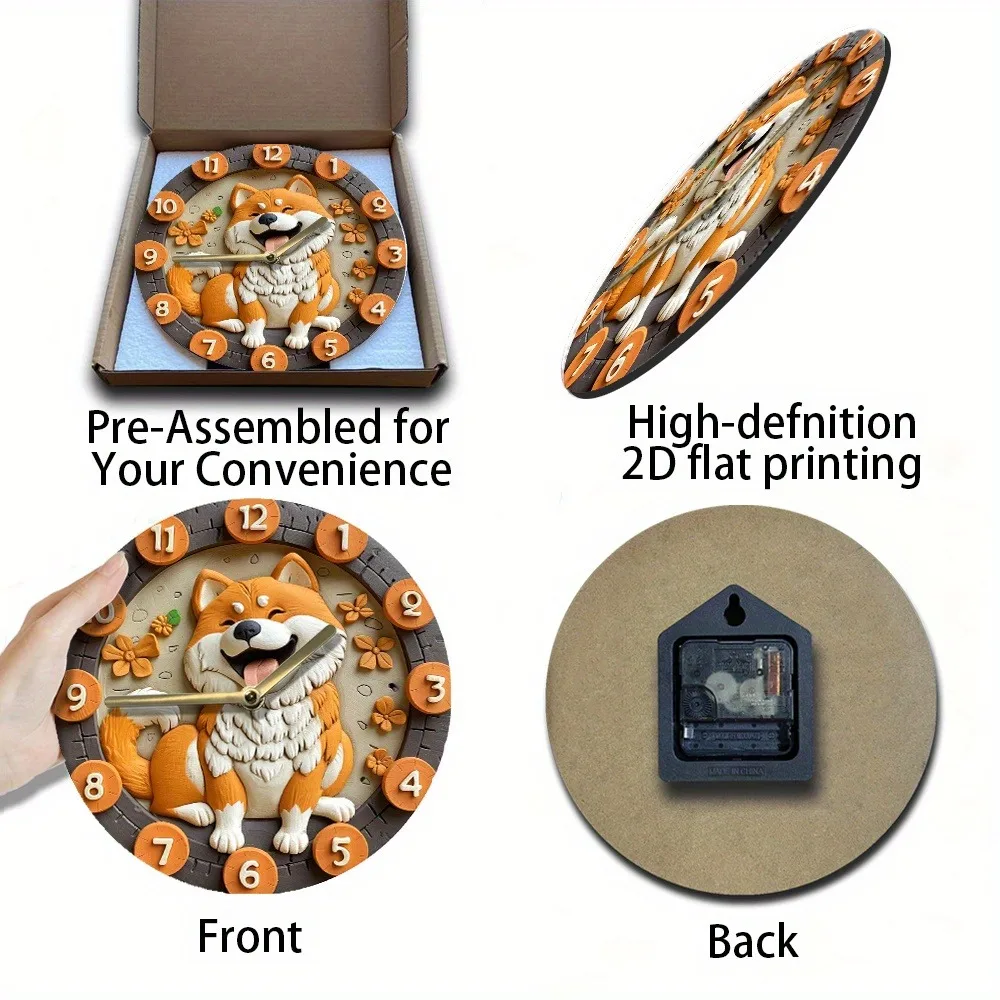Cute Shiba Inu - themed wooden wall clock, perfect for home decor. Runs on AA batteries 3