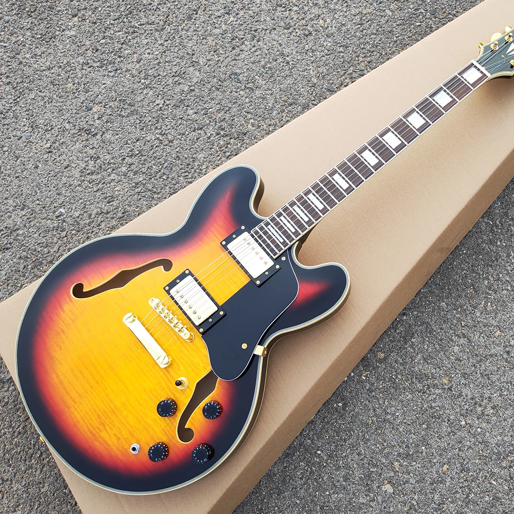 Custom ES335 Electric Jazz Guitar with Doublesided Flame Maple Top and