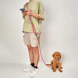 Adjustable Dual Dog Leash with Elastic Rope - Anti - Break Design (Black B)