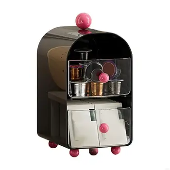 B2RF Coffee Creamer Holder ความจุขนาดใหญ่ 2 ชั้นกล่องเก็บถุงชาที่หรูหราพร้อมลิ้นชักแบบถอดได้โปร่งใส 7