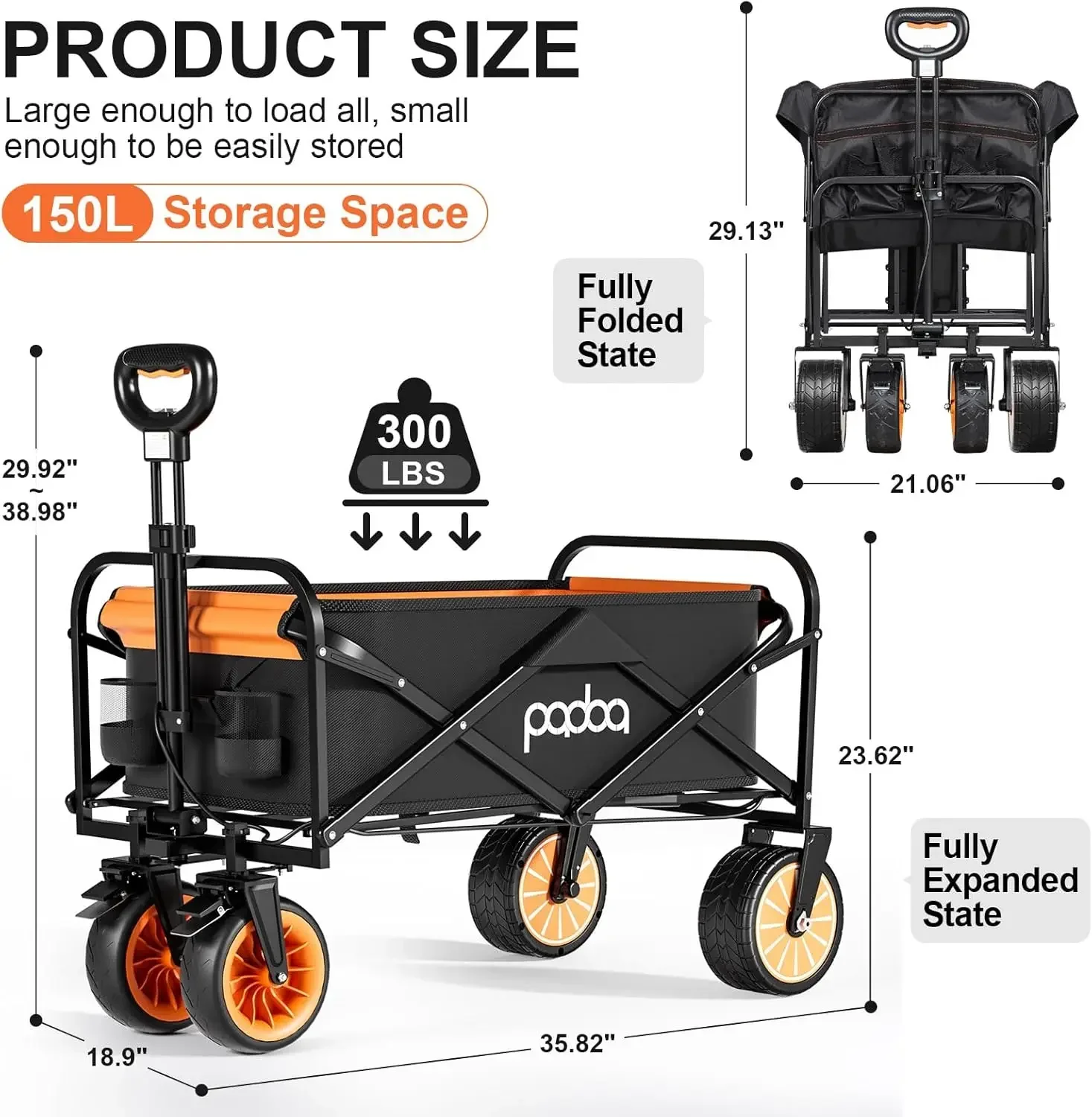 Electric Assistance Collapsible Folding Garden Wagon 300LBS Grocery Cart with Big All Terrain Wheels Portable for Camping