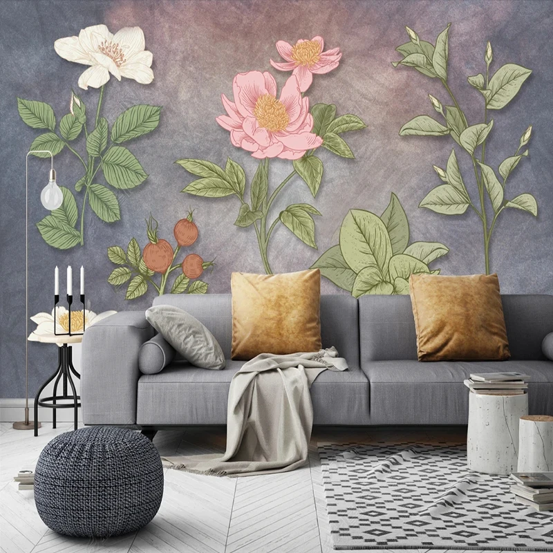 

Custom Modern Nordic Retro Abstract Pink Flowers Background Wall Wallpaper For Bedroom Papel De Parede Home Décor Art Tapety