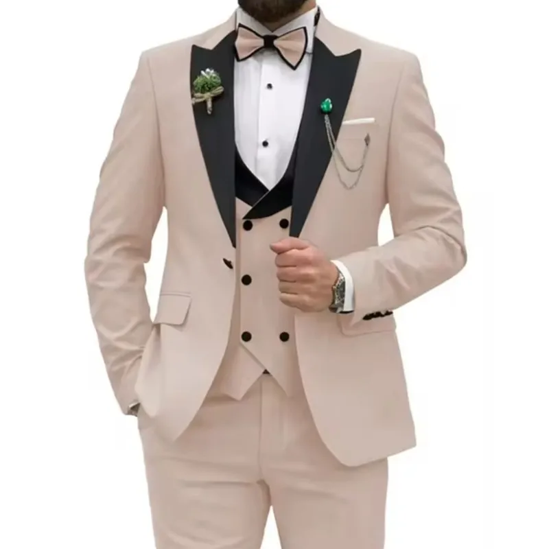 Business Men Suits 3 Piece Double Breasted Suit Formal Suit (Blazer+Vest+Pants) for Men's Wedding Prom Party