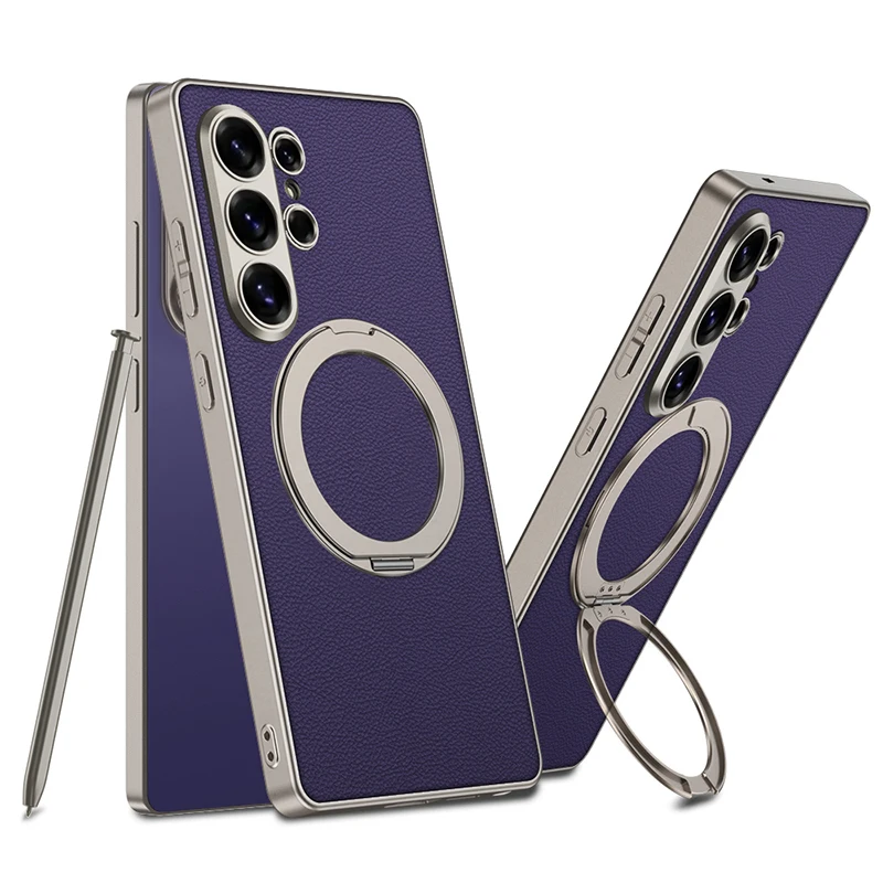 Rotating Magnetic Stand Phone Case with Soft Bumper PU Leather Shockproof Cover