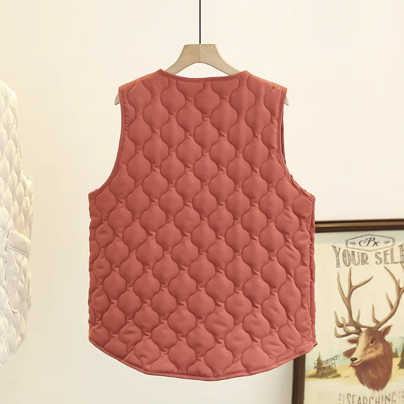 Women's Lightweight Vest, Large Pockets, Warm, O-Neck Parka, Loose, Casual, Quilted Sleeveless Jacket, Plus Size, Autumn, Winter