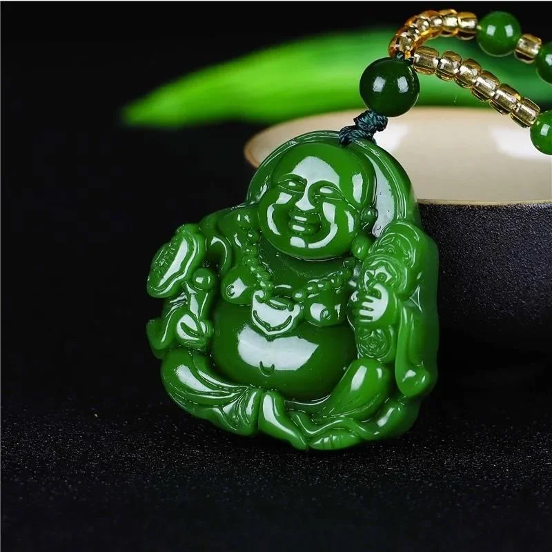 Cinese Verde Giada Buddha Maitreya Collana di Fascino Del Pendente Giadeite Dei Monili Intagliato Amuleto Accessori Regali per le Donne Degli Uomini di Modo